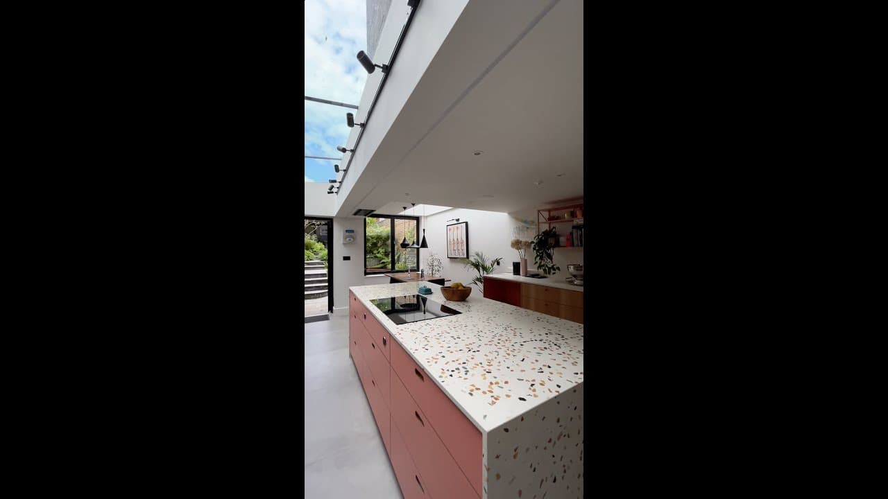 Still frame from a filmed Dulwich Road apartment walkthrough before the edited video plays